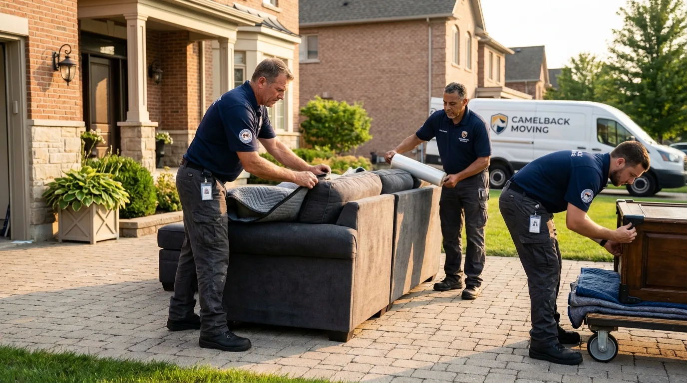 Large estate moving crew wrapping furniture in Wellman, IA